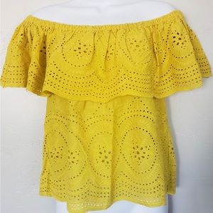 Cupcakes and Cashmere Yellow Eyelet lace top